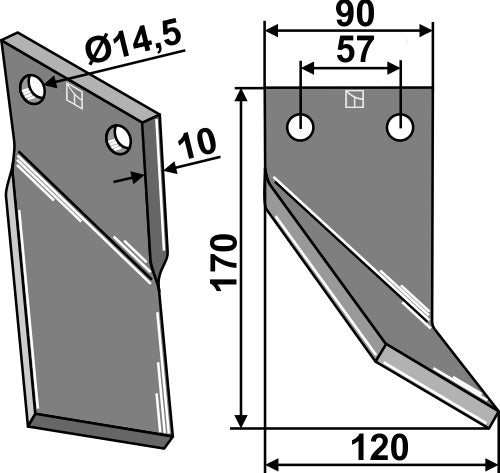 Roterende tind 170x90mm, høyre