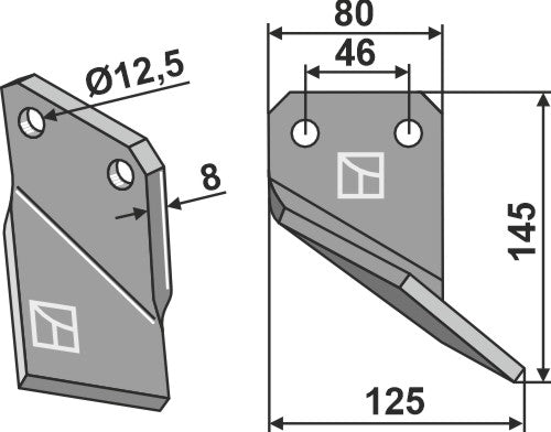 Rotationspinne 145x80 mm, höger