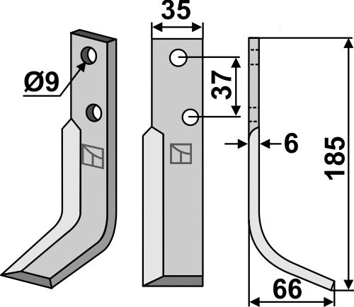 Blad 185x35mm, høyre
