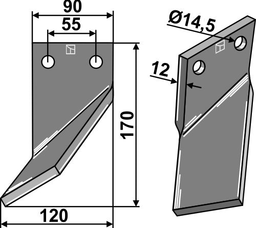 Roterende tind 170x90mm, venstre