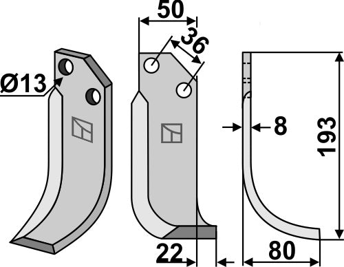 Blad 193 x 50 mm, höger