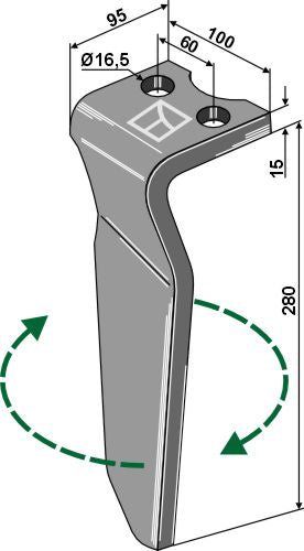 Tine for rotary harrows 280mm, right