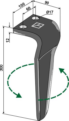 Tine for rotary harrows 300мм, left