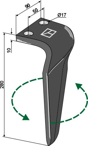 Tand för rotorkultivator 280 mm, vänster