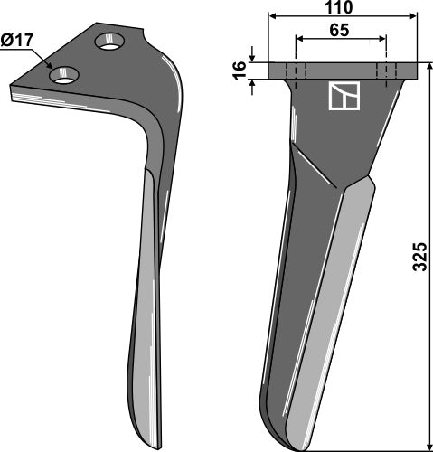 Tine for rotary harrows, right