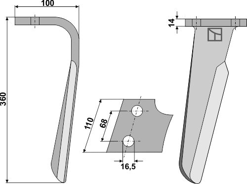 Tine for rotary harrows, right