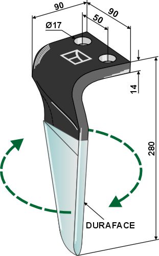 Tine for rotary harrows (DURAFACE) 280mm, right