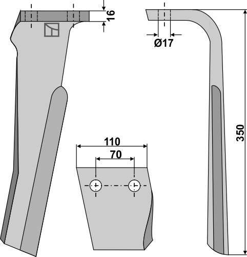 Tine for rotary harrows, right