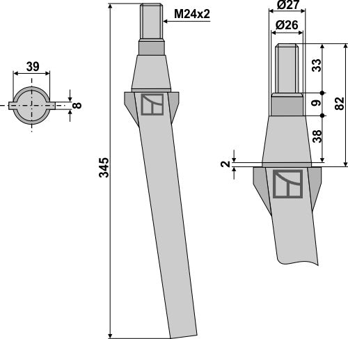 Tine for rotary harrows 345mm