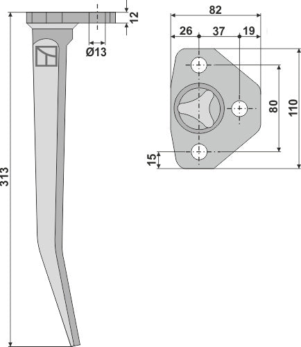 Tine for vibro-harrow 313mm