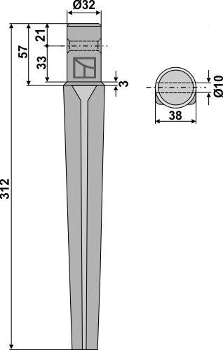 Pyörivien äesien piikki 312 mm