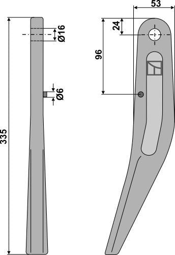 Tine for rotary harrows 335mm