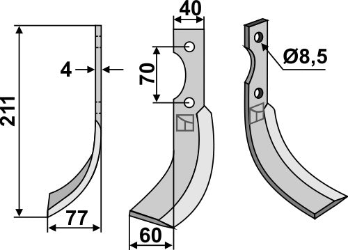 Klinge 211 x 40 mm, venstre