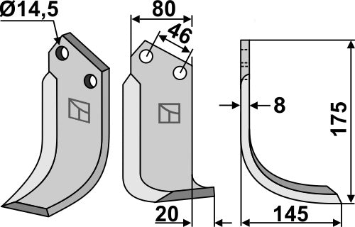 Blad 175x80mm, høyre