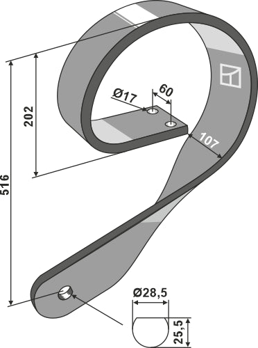 Fjederskaft, lige - venstre