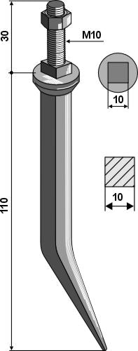 Harvetænder af borstål med firkantet hals