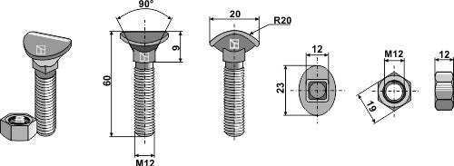 Kultivatorbolt - M12x60 - 8,8