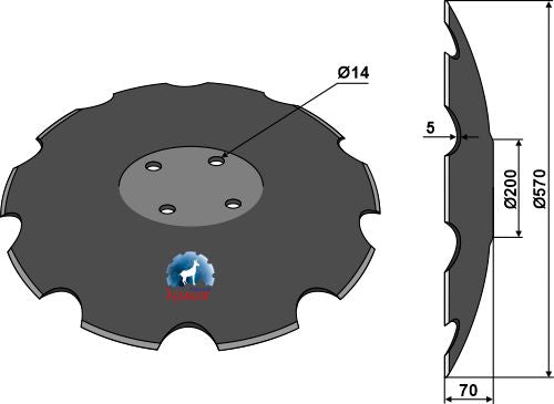 Skive med indhak - Ø570x5 m.