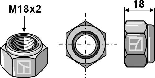 Selvlåsende sekskantmøtrik - M18x2 - 10,9