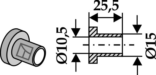 Indvendig bøsning 25,5xØ10,5xØ15