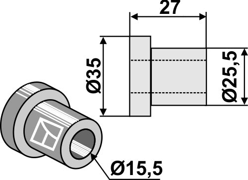 Indvendig bøsning 27xØ15,5xØ25,5