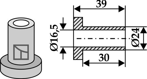 Indvendig bøsning 39xØ16,5xØ24