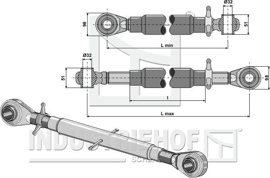 Top-links med hærdet tie-rod M36x3