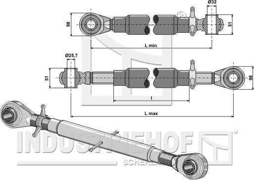 Top-links med hærdet tie-rod M36x3