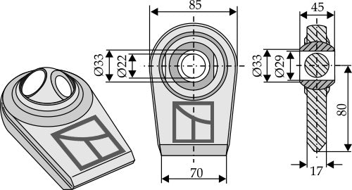 Kugleledterminaler til nedre led med dobbeltboret kugle -  skal svejses