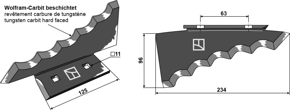Fodermiksernive - hårdmetalbelagt, venstre