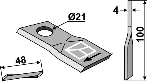 Roterende plæneklipperblad 100 x 48 mm