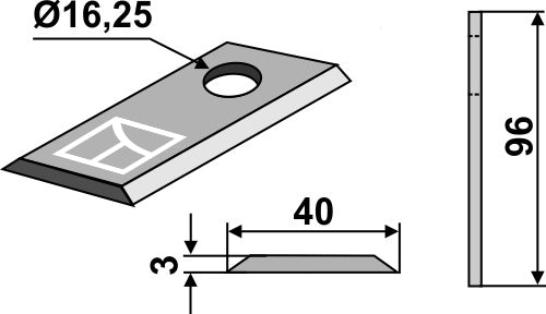 Roterende plæneklipperblad 96 x 40 mm