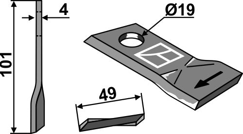 Roterende plæneklipperblad 101 x 49 mm