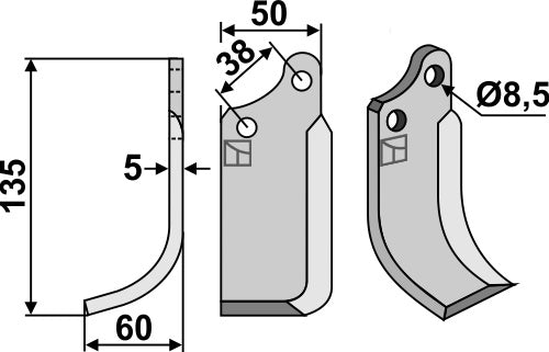 Klinge 135 x 50 mm, venstre