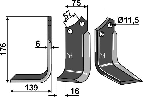 Klinge 176 x 75 mm, venstre