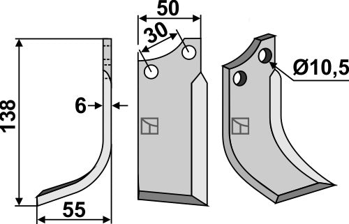 Klinge 138 x 50 mm, venstre