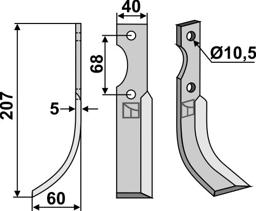 Klinge 207 x 40 mm, venstre
