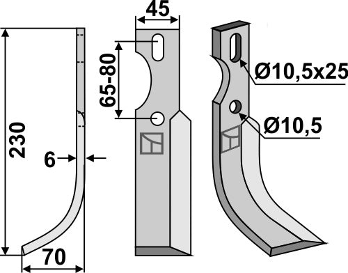 Allroundklinge 230 x 45 mm, venstre