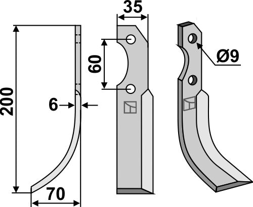 Klinge 200 x 35 mm, venstre
