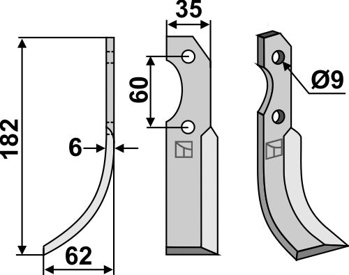 Klinge 182 x 35 mm, venstre