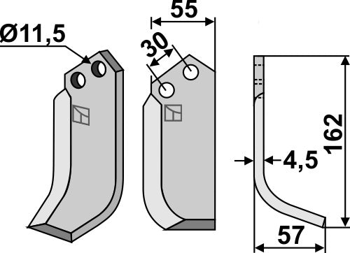 Klinge 162 x 55 mm, højre