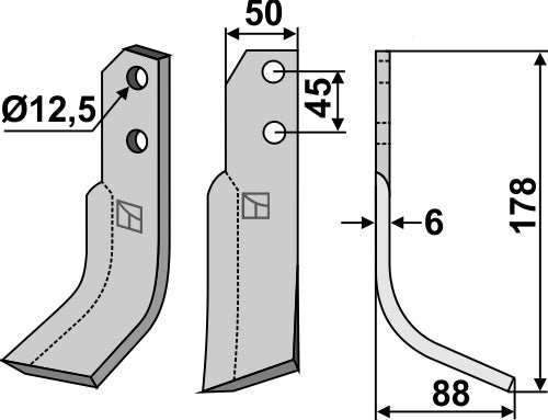 Klinge 178 x 50 mm, højre