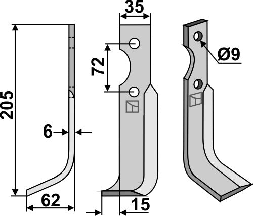 Klinge 205 x 35 mm, venstre