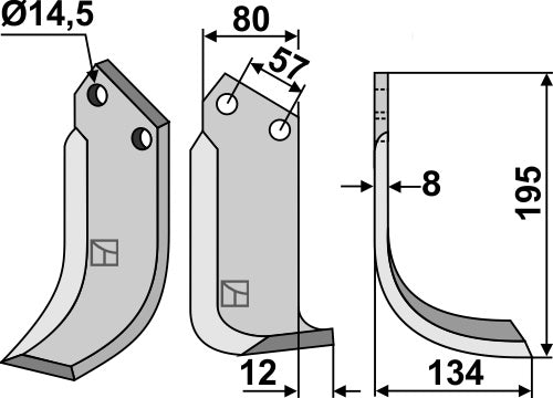 Klinge 195 x 80 mm, højre