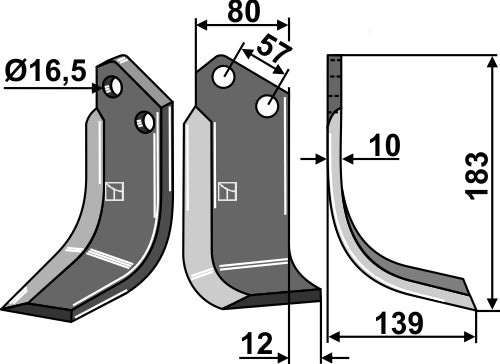 Klinge 183 x 80 mm, højre