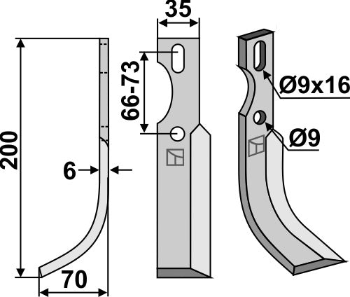 Universalkniv 200 x 35 mm, venstre