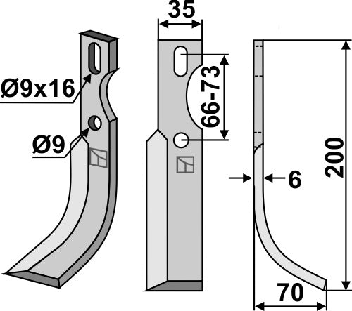 Allround-klinge 200 x 35 mm, højre