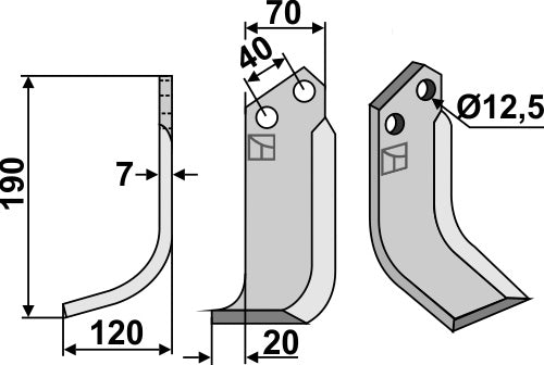 Klinge 190 x 70 mm, venstre