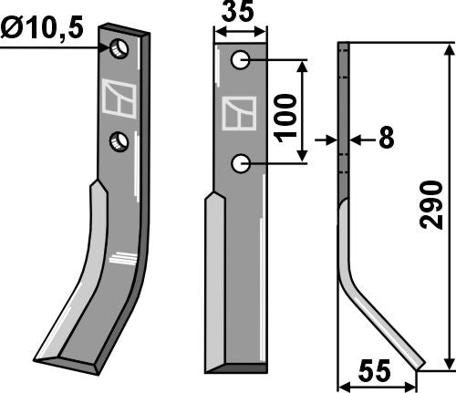 Roterende tand 290 x 35 mm, højre
