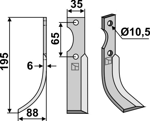 Klinge 195 x 35 mm, venstre